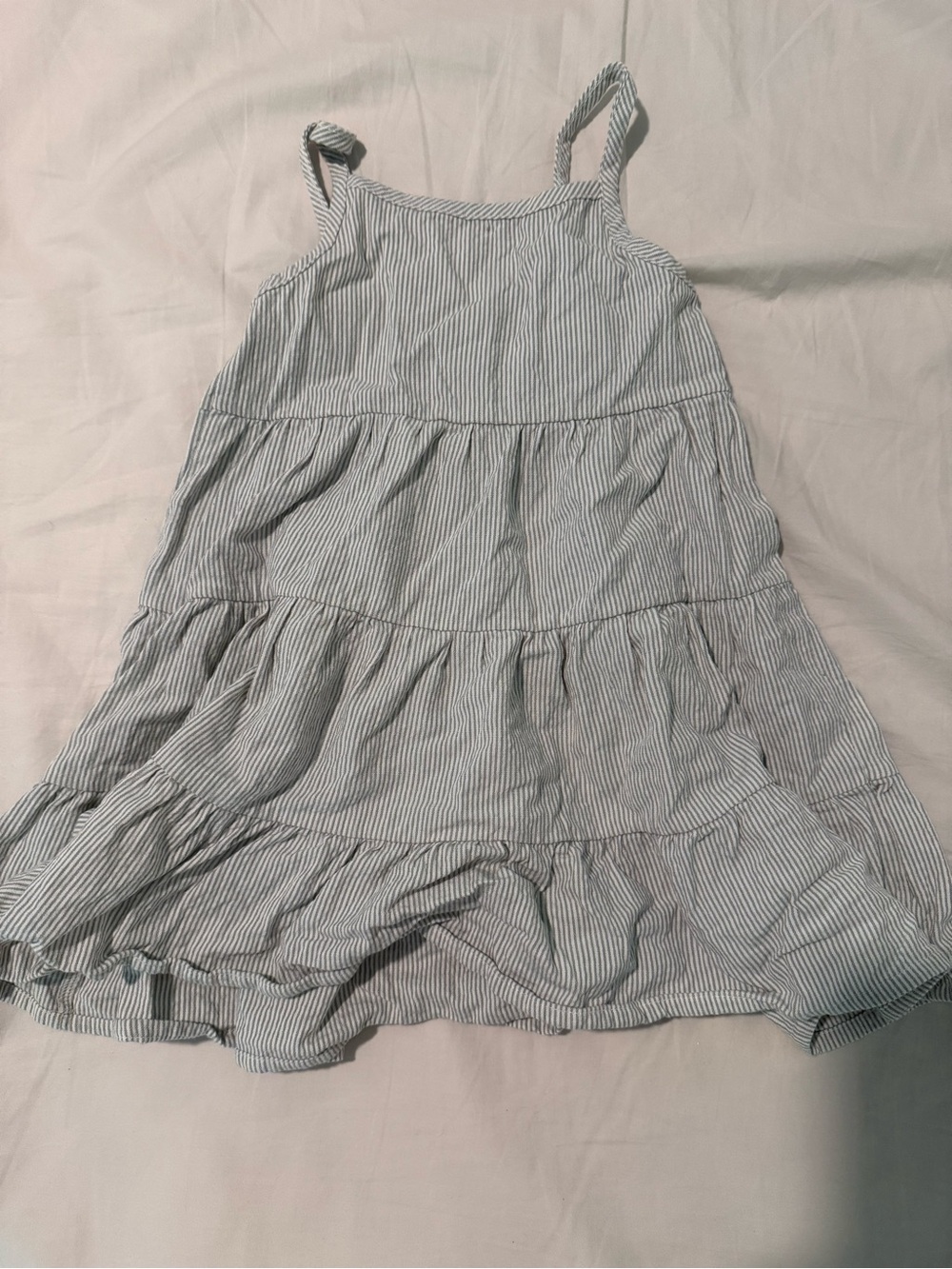 Girls' Light Blue Pinstripe Tiered Sundress